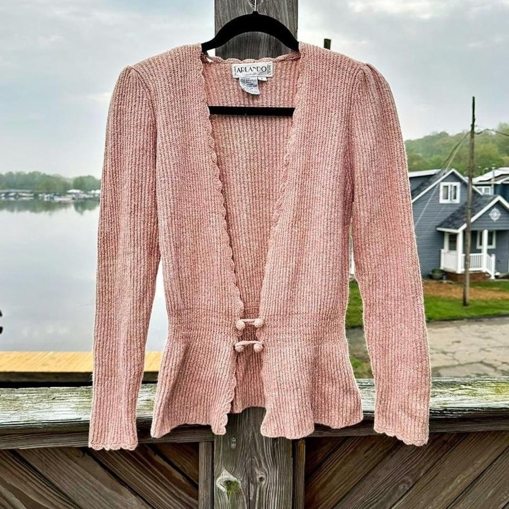 Vintage 80s Silk Blend Sweater Women's Size Large Pink Arlando Cottage Twee‎